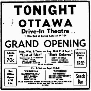 M-104 Drive-In Theatre - Ottawa Grand Opening Ad 8-30-55